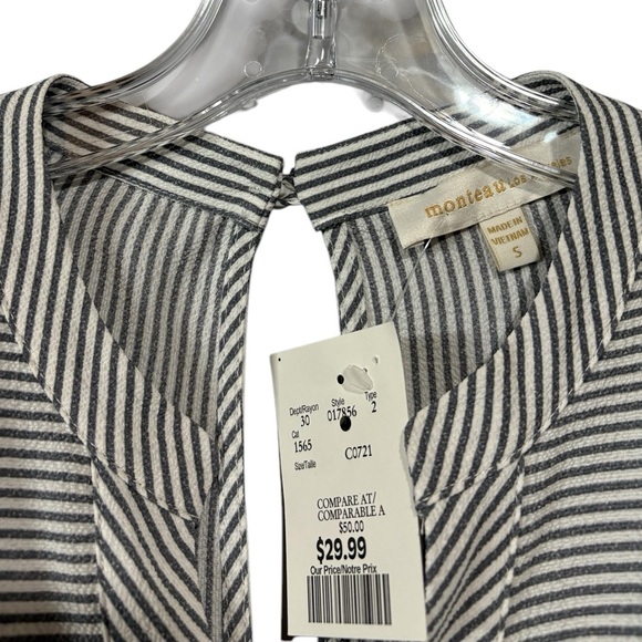 Monteau Los Angeles, V-Neck Striped Jumpsuit With Waist Tie, Small, White, Grey - Picture 4 of 9